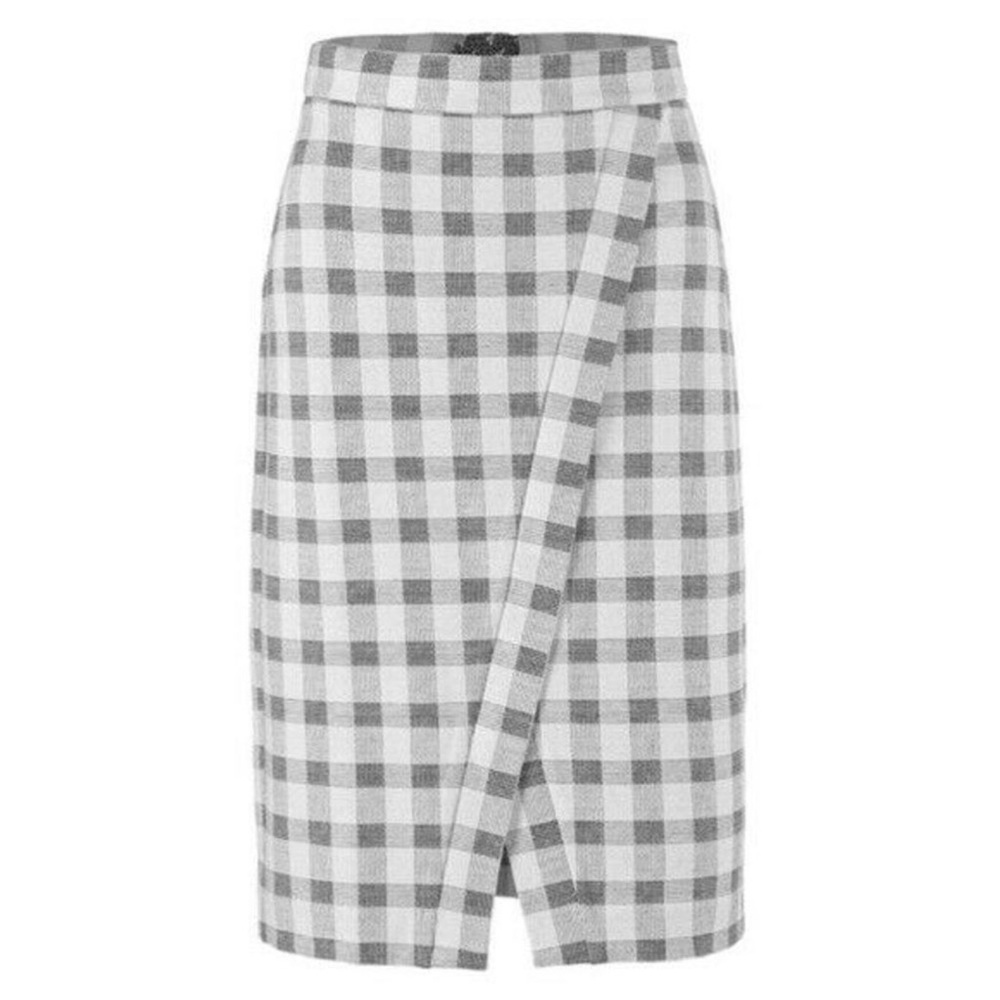 CAbi Checkered Plaid Gray Women's Skirt size 8